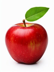 Red apple with leaf isolated on white background. 