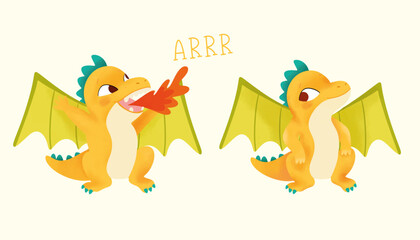 Little Dragon Vector set.  Funny and colorful illustration for stickers, prints, invitation, textile