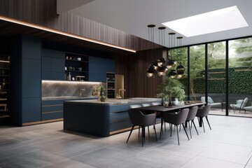 Elegant Blue Kitchen - Sophisticated 3D Render