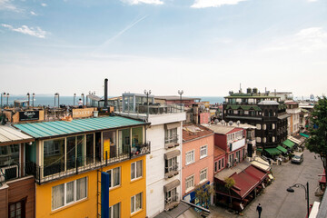 Historic wooden houses, hostels and hotels at the Sultan Ahmet area behind the mosque