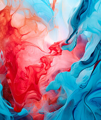 An explosion of paint and color in water, ink spilling vivid color. Tropical, sea background. A coral reef in deep water.