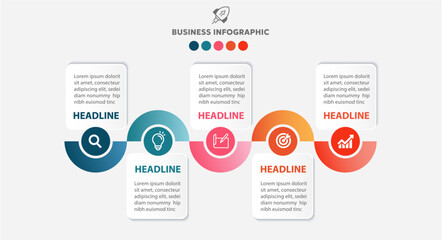 Business infographic Gradient colorful process with circle and rectangle shape icons,number and 5 options on white paper,Vector illustration.