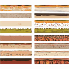 Seamless ground cross sections,layers under earth underground textures set. vector illustrations
