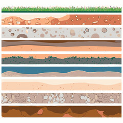 Seamless ground cross sections,layers under earth underground textures set. vector illustrations
