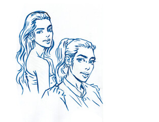 line art of portrait pen drawing for card decoration illustration