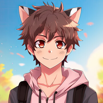 Mischievous Cat Boy: Adorable Anime Profile Picture Created with Generative AI