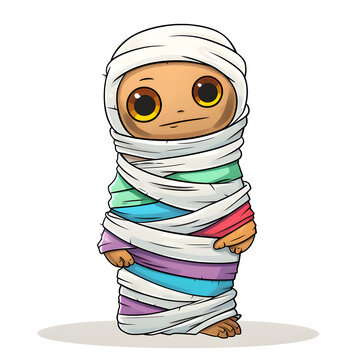 recommend clip art: Cartoon clipart of mummy wrapped in rainbow bandages, transparent background