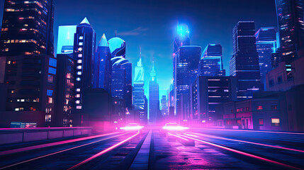 Fototapeta na wymiar Neon Urban Nights: Electrifying Lights and Glowing Skyscrapers Created with Generative AI 