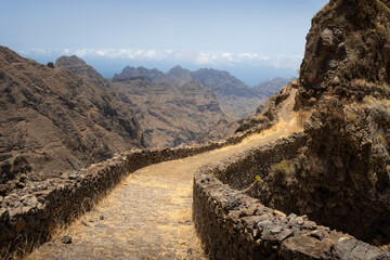 stunning hiking path on mountain rim on Santo Antão in Cape Verde