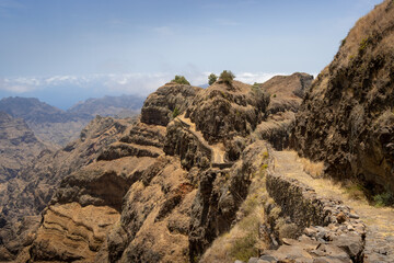 stunning hiking path on mountain rim on Santo Antão in Cape Verde