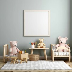 baby room mockup with crib. Bedroom design template. Neutral tones in the interior. Generative AI