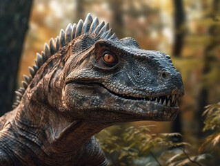 Fototapeta premium Dinosaur in its Natural Habitat, Wildlife Photography, Generative AI
