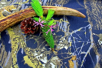 Traveler's and nature lover's accessories on camouflage material