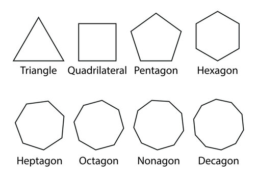Mathematical shapes, types of polygon vector illustration white background.