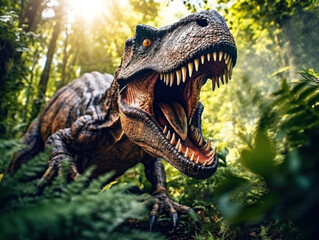 Fototapeta premium Dinosaur in its Natural Habitat, Wildlife Photography, Generative AI
