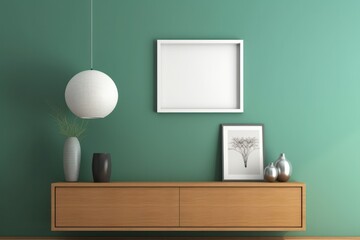 Contemporary Green Wall with Empty Photo Frame - 3D Render