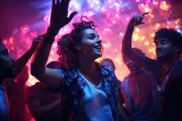 Group of young people dancing in nightclub, generative AI