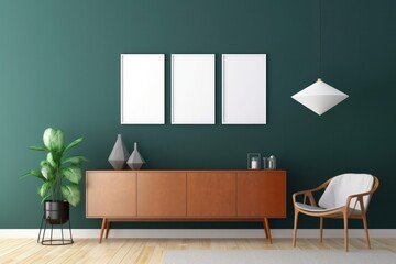 Minimalist Green Wall with Empty Photo Frame - 3D Render