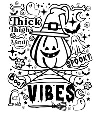 Thick Thighs and Spooky Vibes Halloween pumpkin doodle typography SVG T shirt design