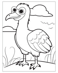 Cute Birds Coloring Pages for kids, Bird Coloring Pages, Bird Vector, Bird illustration, Black and white