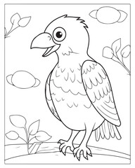Cute Birds Coloring Pages for kids, Bird Coloring Pages, Bird Vector, Bird illustration, Black and white