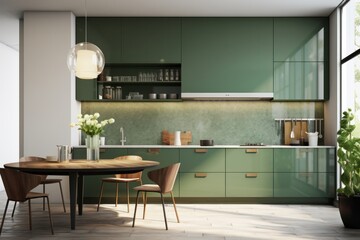 Contemporary Green Kitchen - Minimalist 3D Render