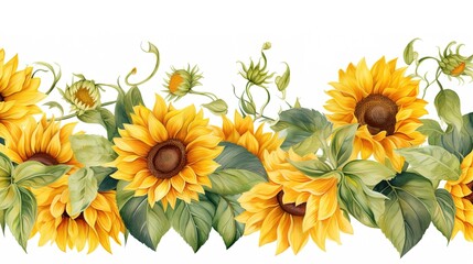 Vector watercolor sunflower border, generated by AI