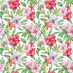 Foto op Plexiglas Blooming spring flowers seamless pattern on a white background. Watercolor red hand-drawn flowers on white background for fashion, wallpapers, fabric, textile, packaging paper, and print. © Berentina
