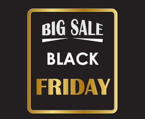 Black friday lettering vector sign and logo text composition on black and gold line background