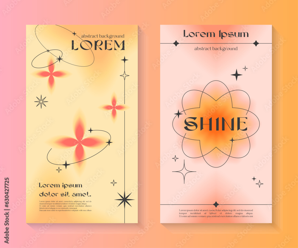 Wall mural vector insta story gradient templates with geometric shapes,blurred sparkles,copy space for text in 