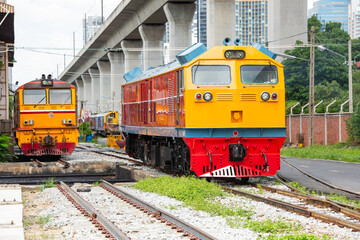 GE diesel  Electric locomotive at was restored and repainted in the railway factory.