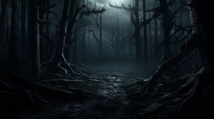 Halloween Scary scene background  dark  horror background forest - obrazy, fototapety, plakaty