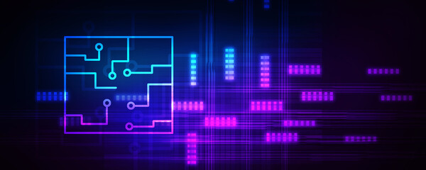 2d illustration Abstract futuristic electronic circuit technology background
