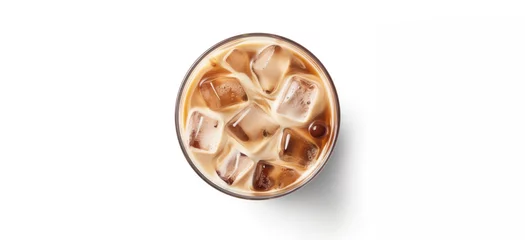 Foto op Aluminium Ice coffee isolated on white background top view. Ice coffee top view with copy space. Cola with ice.  © Viz