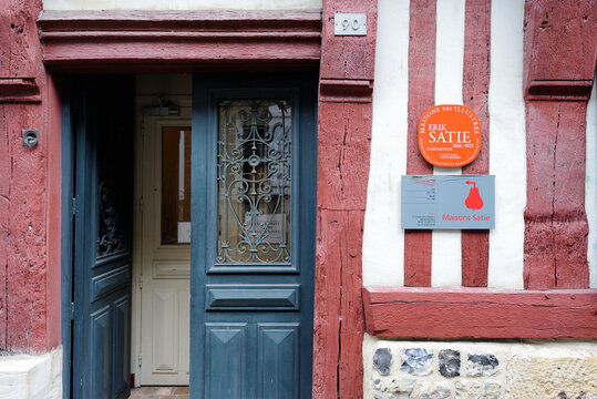 Honfleur, Calvados, Normandy, France, Europe, Birthplace and childhood home of famous French composer and pianist Erik Satie, now it is a museum, historic part of the city