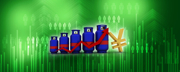 3D rendering illustration Gas Cylinder with yen sign