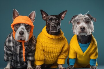 Hipster Hound Squad: Trendy Dogs Rocking Urban Fashion in a Modern Studio