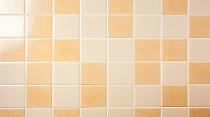Cream tile wall chequered background bathroom floor texture. Ceramic wall and floor tiles mosaic background in bathroom.
