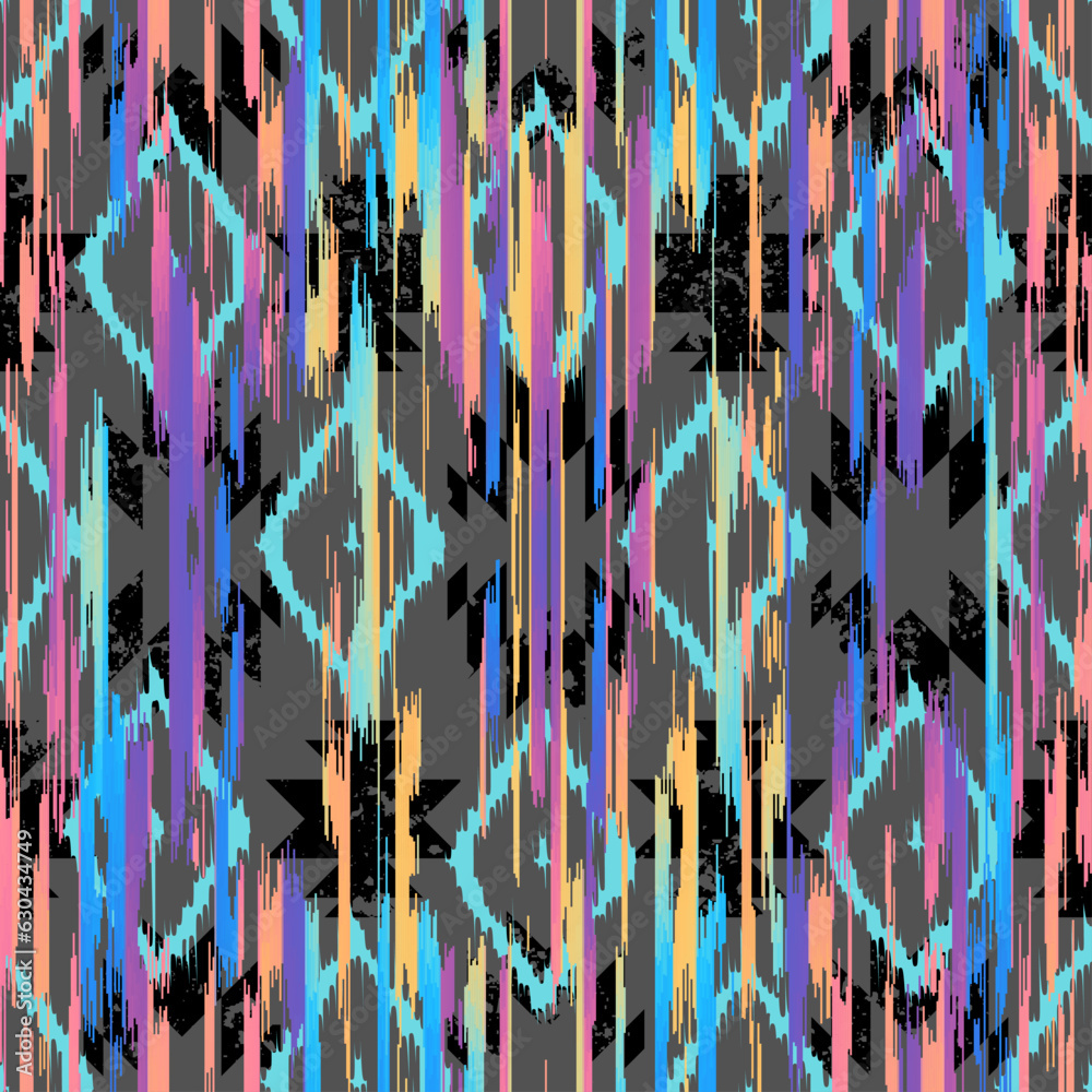 Poster geometric abstract grunge vintage pattern. ikat style. seamless vector image.
