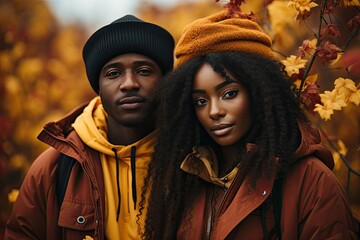 Black Male And Female Autumn Backdrop Generative AI