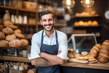 Foto op Canvas Portrait of smiling male staff standing with arms crossed in bakery shop © Anna