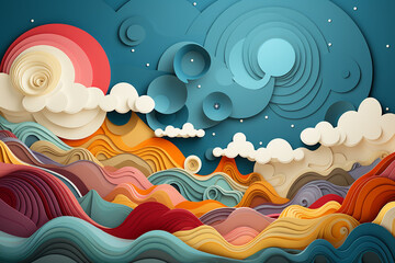 Fototapeta premium abstract papercut background | paper quilling background | abstract wave background | clouds background | colorful background