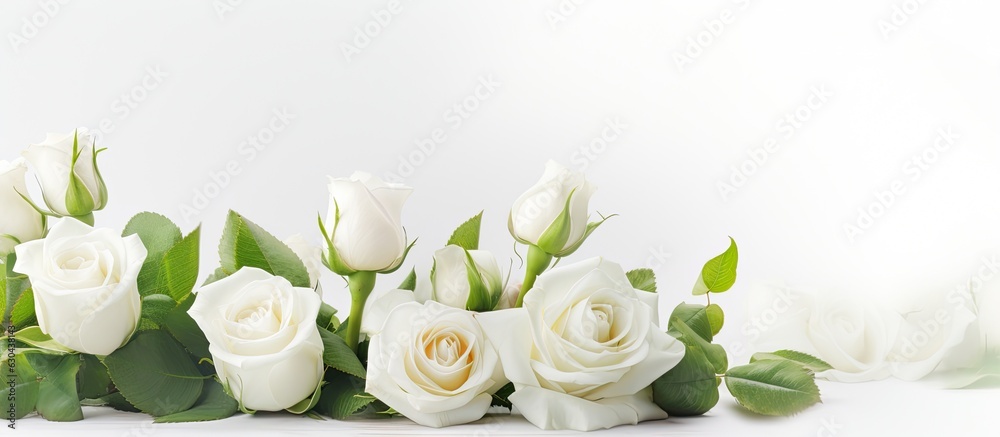 Aufkleber a banner for a website header design featuring a wedding bouquet of white roses on a white backgroun