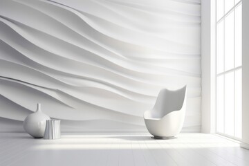 Serene Minimalist 3D-Rendered Interior with Pristine White Wall