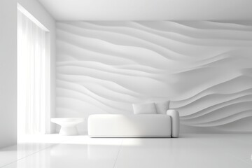 Serene Minimalist 3D-Rendered Interior with Pristine White Wall