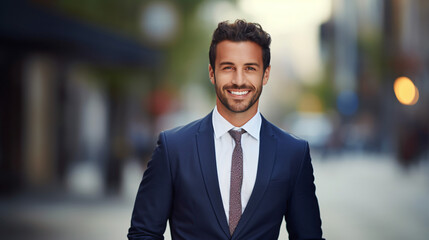 Portrait Of Confident Male Business Man Smiling To Camera, With Space For Text - obrazy, fototapety, plakaty