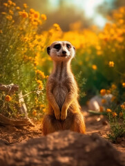 Obraz premium Meerkat in its Natural Habitat, Wildlife Photography, Generative AI