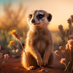 Fototapeta premium Meerkat in its Natural Habitat, Wildlife Photography, Generative AI