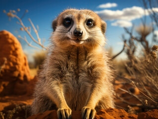 Obraz premium Meerkat in its Natural Habitat, Wildlife Photography, Generative AI