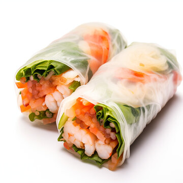 Rice paper rolls on white background AI Generative